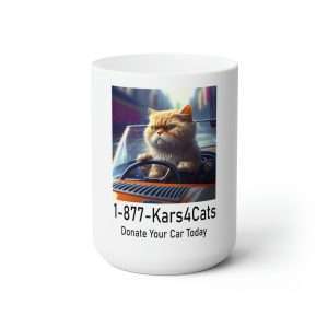 Funny Premium Coffee Mug 15 oz - 1-877-Kars4Cats Donate Your Car Today
